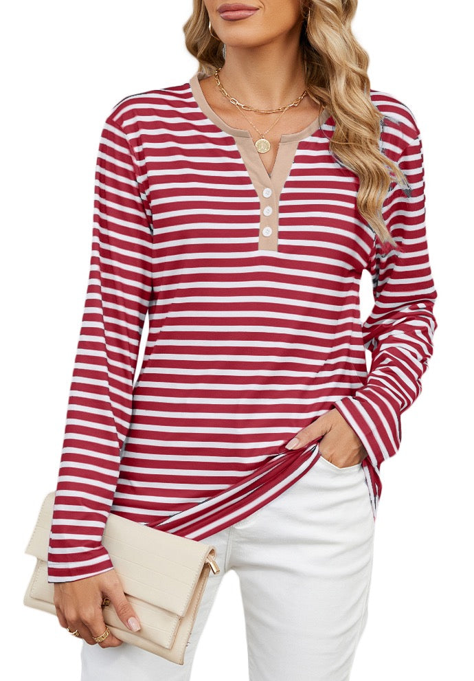 Zowgari Sweatshirts for Women Long Sleeve Tops Womens Striped Shirts V Neck Ladies Tunic Pullover