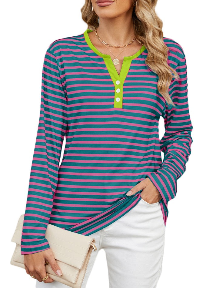 Zowgari Sweatshirts for Women Long Sleeve Tops Womens Striped Shirts V Neck Ladies Tunic Pullover