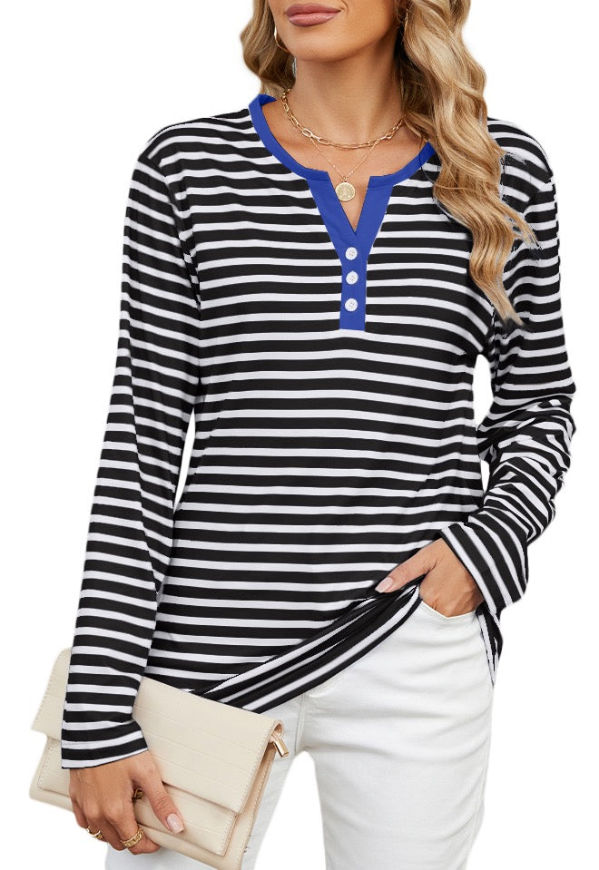 Zowgari Sweatshirts for Women Long Sleeve Tops Womens Striped Shirts V Neck Ladies Tunic Pullover