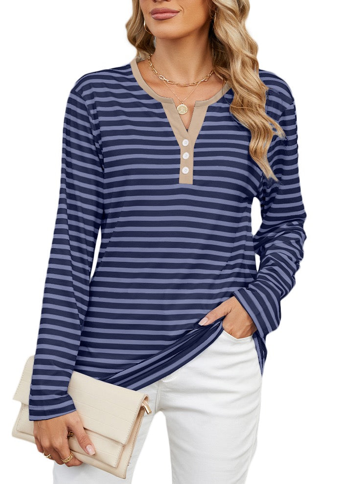 Zowgari Sweatshirts for Women Long Sleeve Tops Womens Striped Shirts V Neck Ladies Tunic Pullover