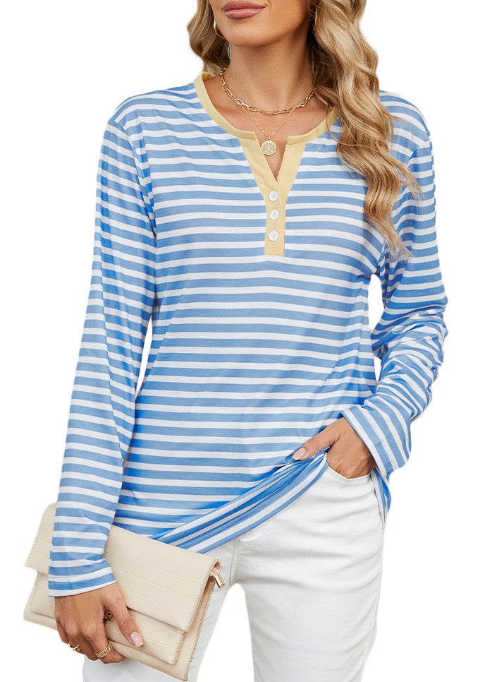 Zowgari Sweatshirts for Women Long Sleeve Tops Womens Striped Shirts V Neck Ladies Tunic Pullover