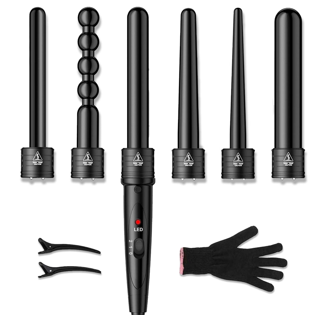 CI02 6 in 1 Curling Irons Set 0.35-1.25 Inch Auto Hair Curler Set