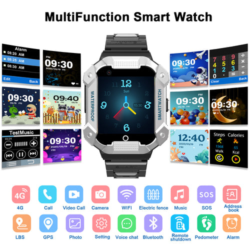 PTHTECHUS S07 Kids Smartwatch 4G with Phone GPS SOS Silver