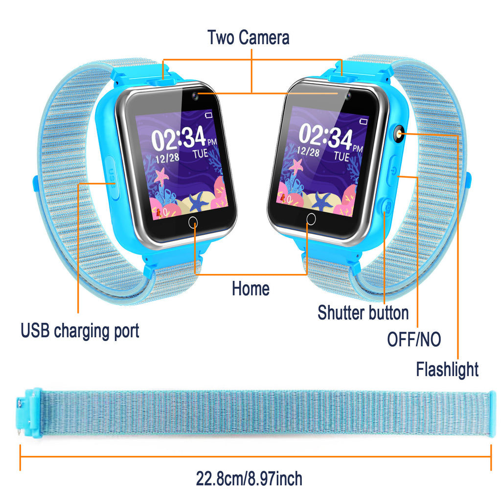 PTHTECHUS X32 1.54" Kids Smart Watch for Boys Girls Kids Smartwatch Blue