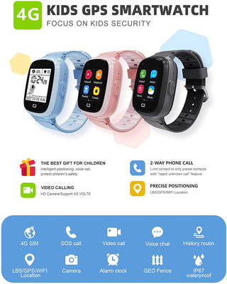 PTHTECHUS T30 Kids Smartwatch 4G with Phone GPS SOS Pink