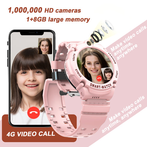 PTHTECHUS S02 Kids Smartwatch 4G with Phone GPS SOS Pink