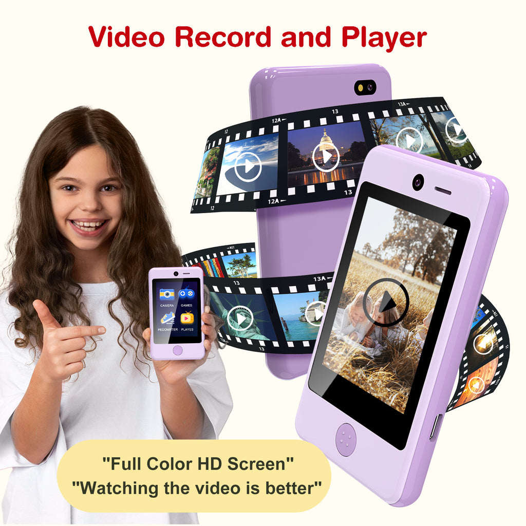 PTHTECHUS P1 2.8" Kids Toy Phone Toddler Phone with Dual Camerafor 3-7 Y/O Purple