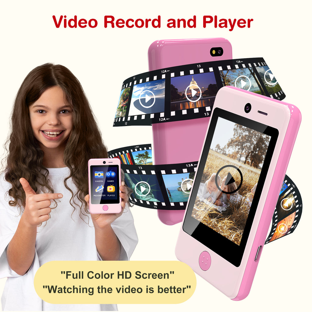 PTHTECHUS P1 2.8" Kids Toy Phone Toddler Phone with Dual Camerafor 3-7 Y/O Pink