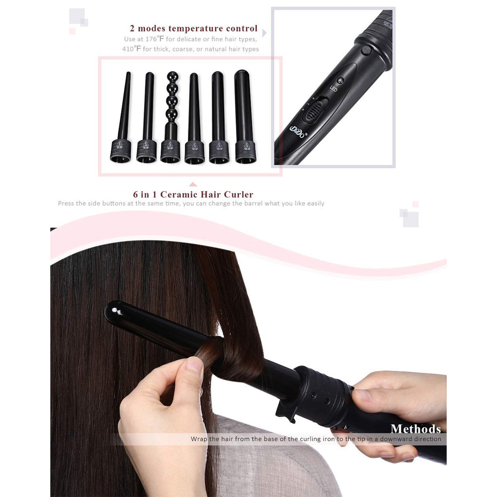 CI02 6 in 1 Curling Irons Set 0.35-1.25 Inch Auto Hair Curler Set