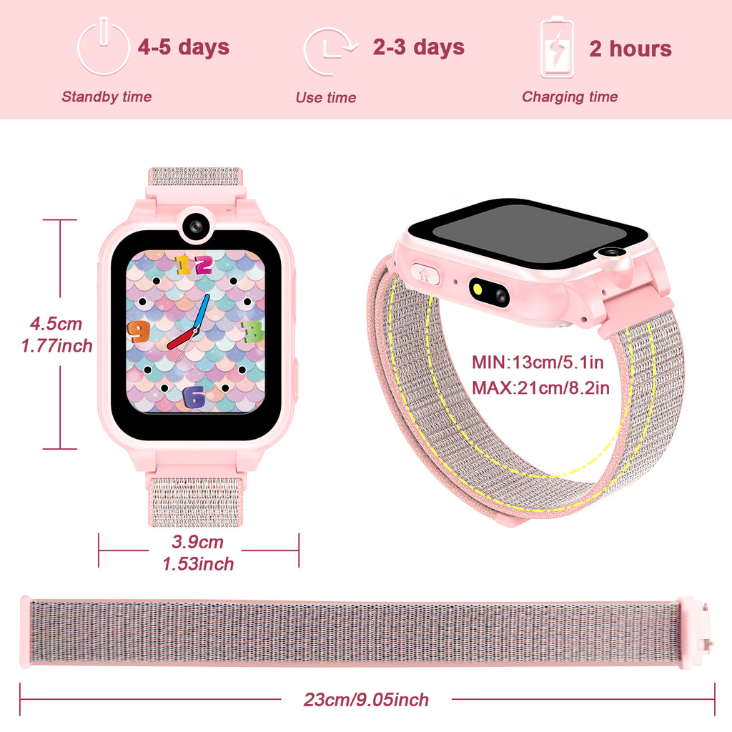 PTHTECHUS X16 1.54" Kids Smart Watch for Boys Girls Kids Smartwatch Pink