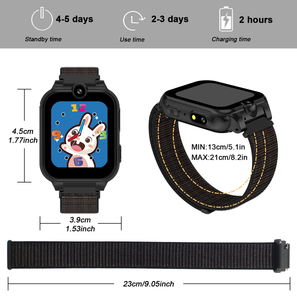 PTHTECHUS X16 1.54" Kids Smart Watch for Boys Girls Kids Smartwatch Black