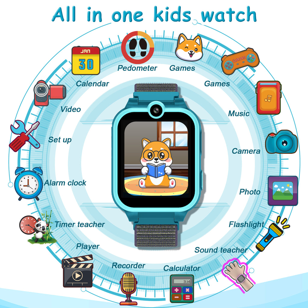 PTHTECHUS X16 1.54" Kids Smart Watch for Boys Girls Kids Smartwatch DeepBlue