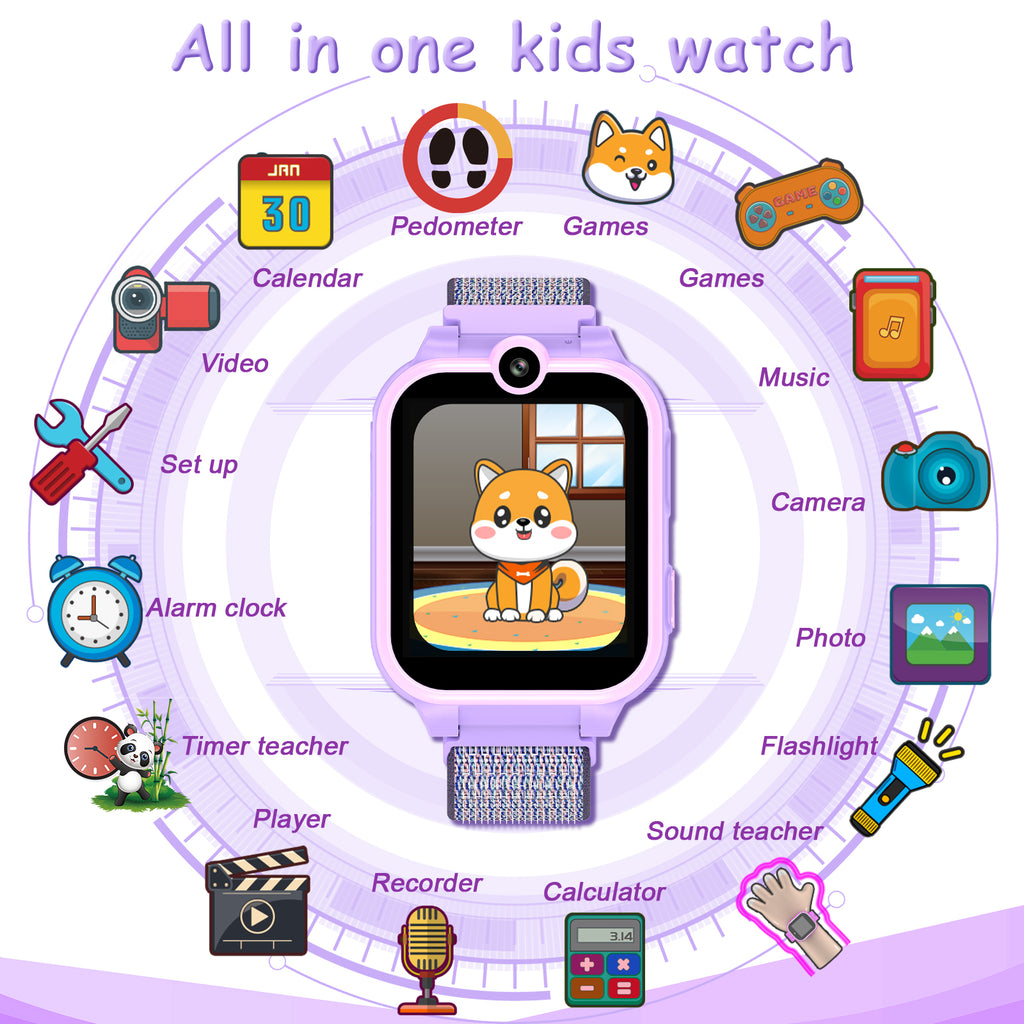 PTHTECHUS X16 1.54" Kids Smart Watch for Boys Girls Kids Smartwatch Purple