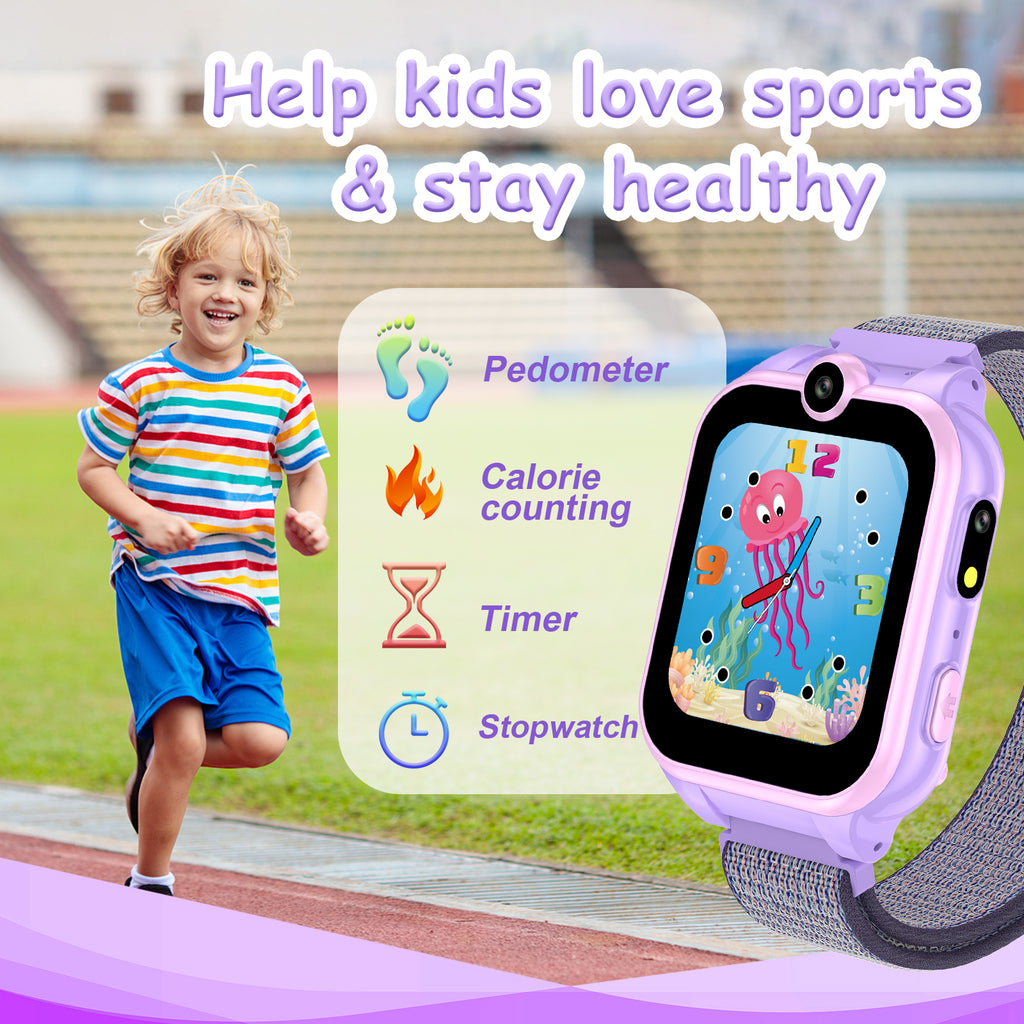 PTHTECHUS X16 1.54" Kids Smart Watch for Boys Girls Kids Smartwatch Purple