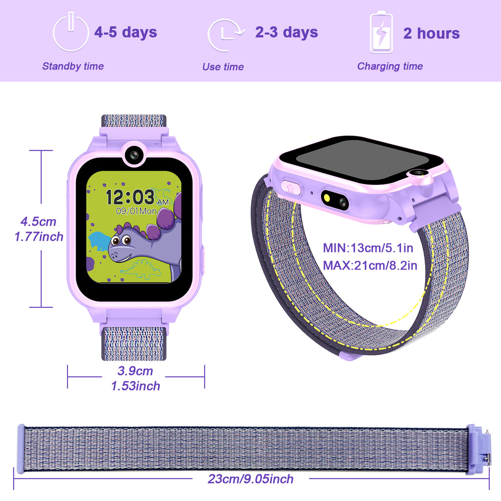 PTHTECHUS X16 1.54" Kids Smart Watch for Boys Girls Kids Smartwatch Purple